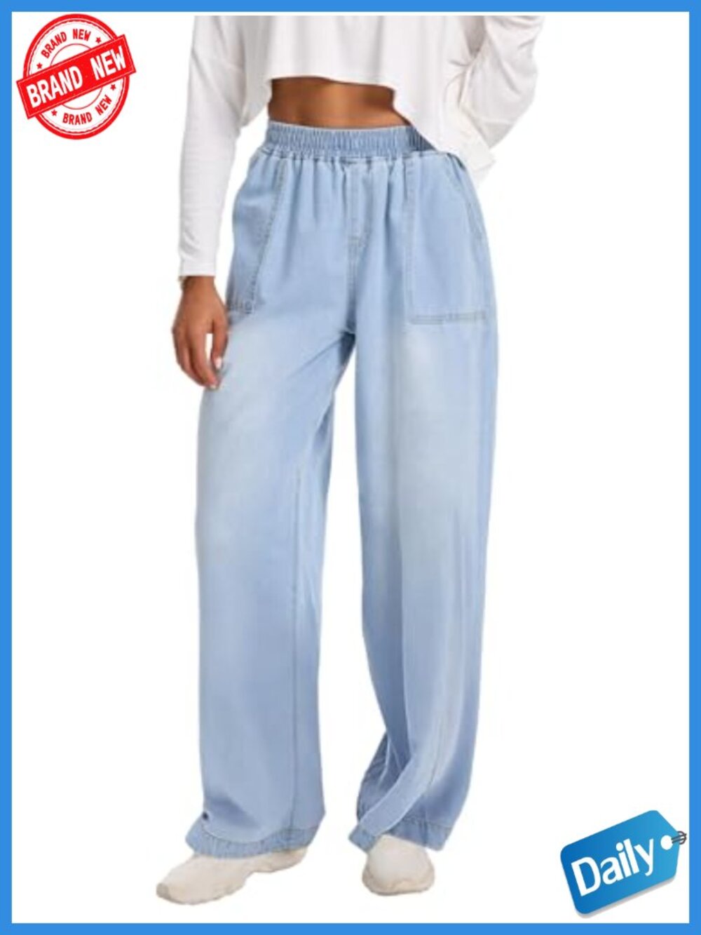 Wide Leg Baggy Jeans High Rise Elastic Waist Loose Denim Pants Women Trendy